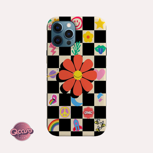 Black and colors squares and flower phone case