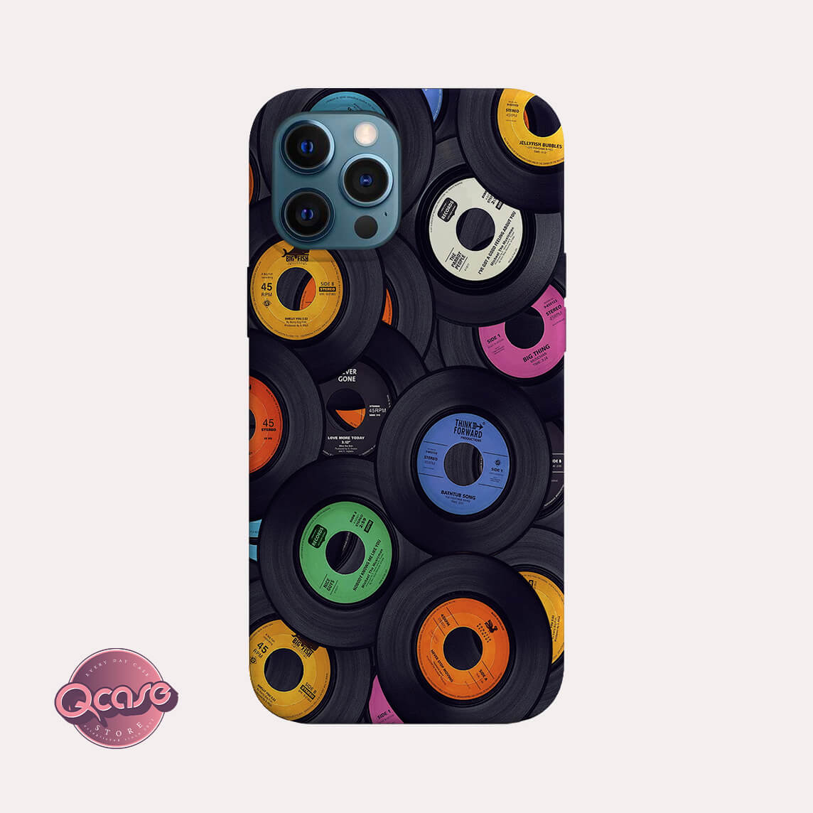 Black CDs and colorful phone case