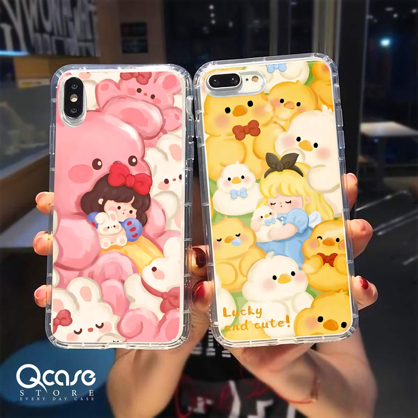 Cute Girl with yellow and pink bears Phone Cases