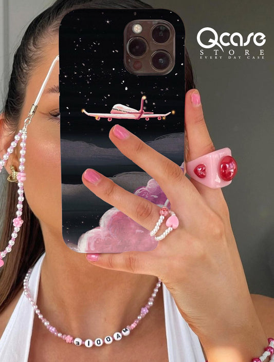 Pink airplane view in the night phone cover