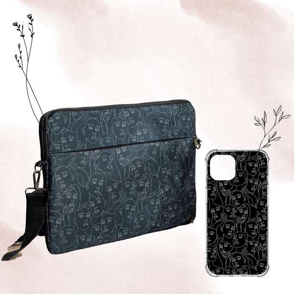 Black Abstract Faces(sleeve + Case )