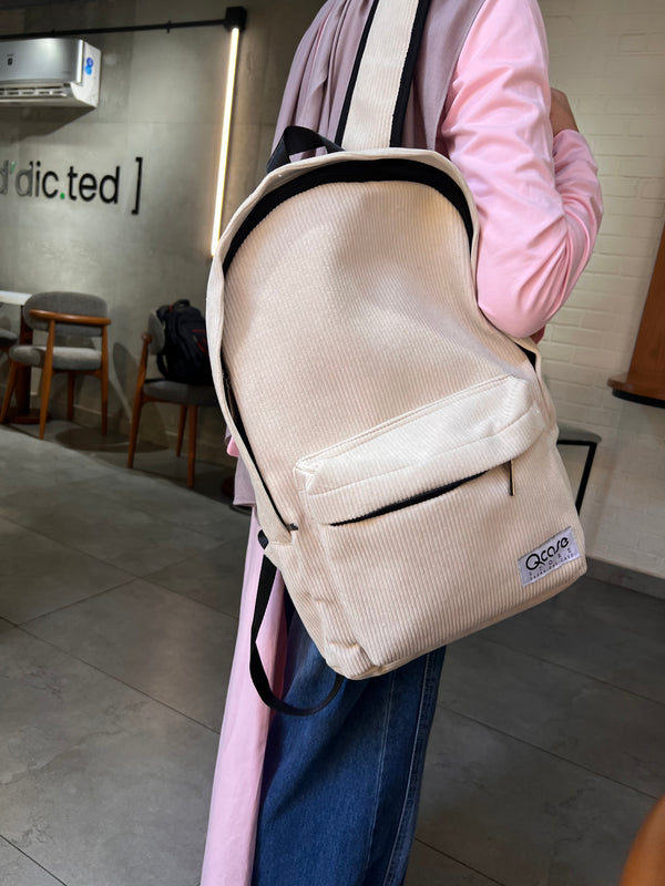 Beige Velvet Backpack