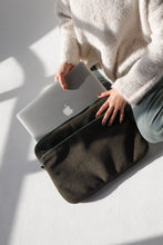 Load image into Gallery viewer, Olive Green Velvet laptop sleeve
