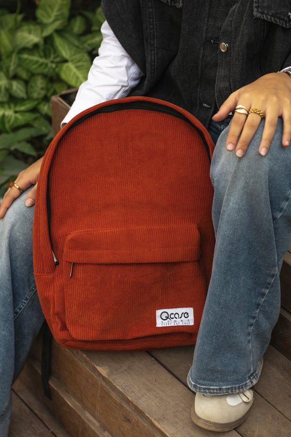 Deep Orange Velvet Backpack