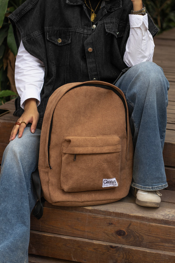 Camel Beige Velvet Backpack