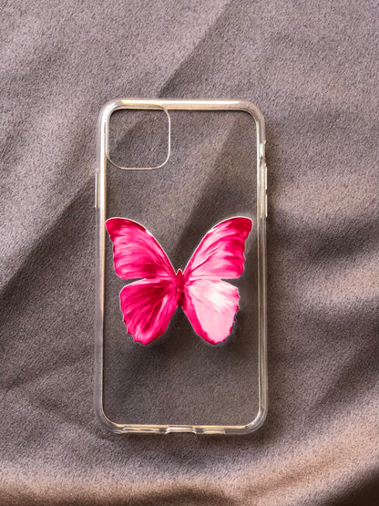 Pink Butterfly Clear Phone Cover