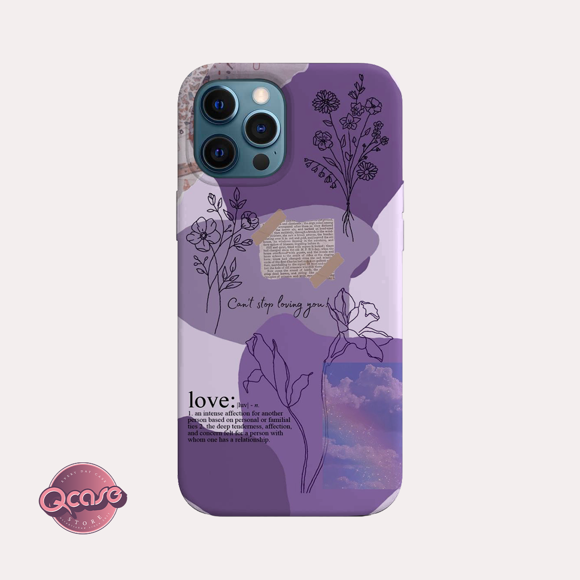 Purple flowers and quote phone case