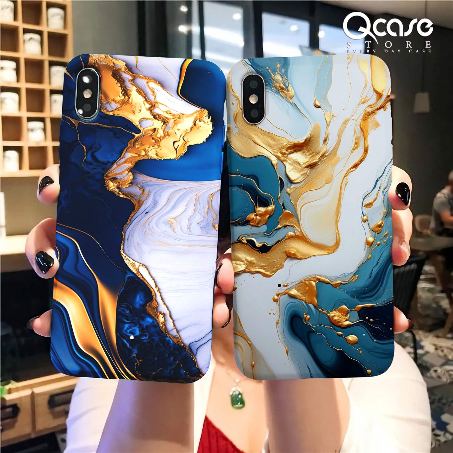 Blue marble gold Phone Cases