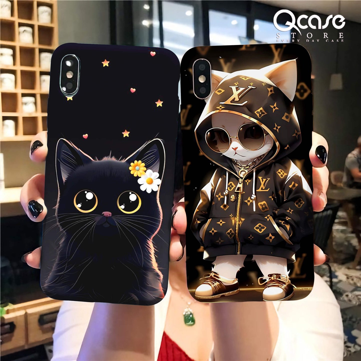 Cat wearing sunglasses and cute black one Phone Cases