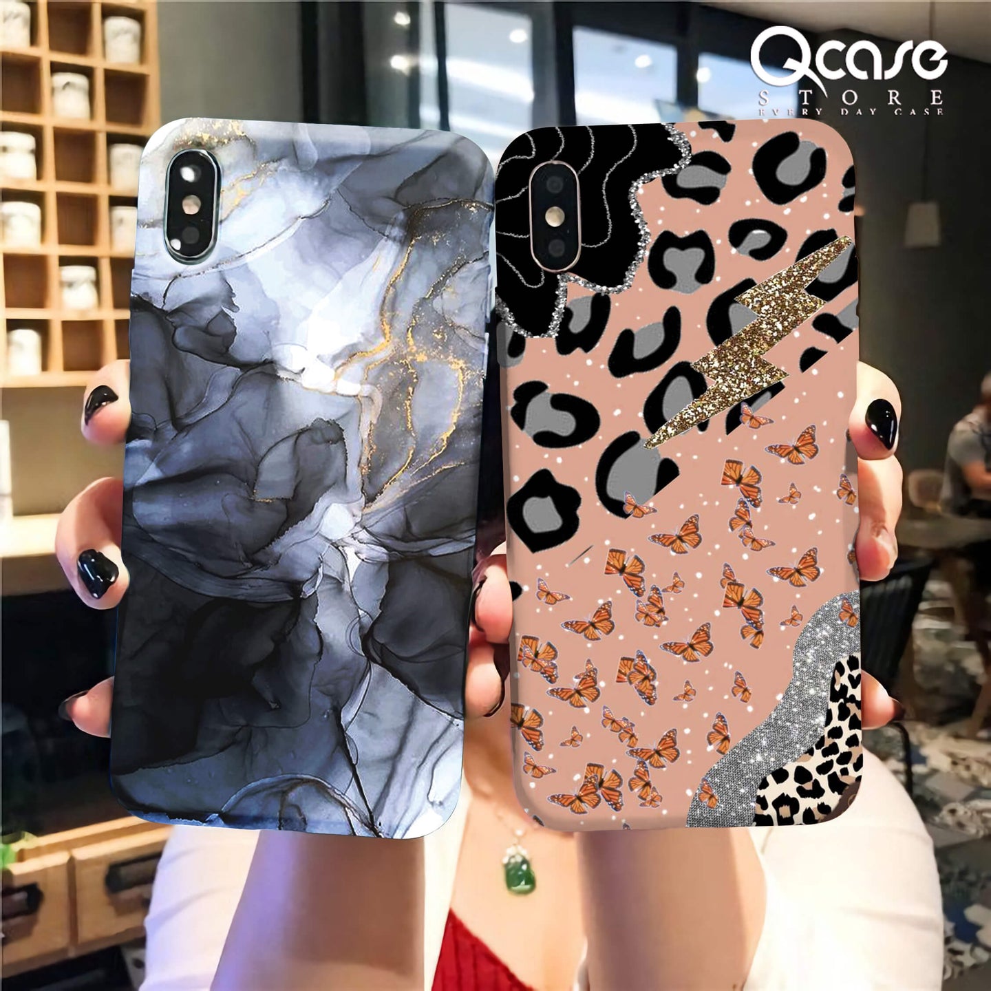 Black marble and pinky tiger texture Phone Covers