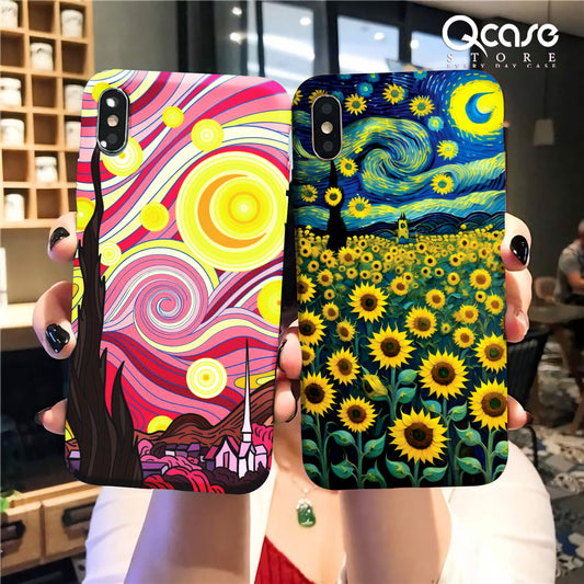 Pink starry night and Sunflowers Phone Covers