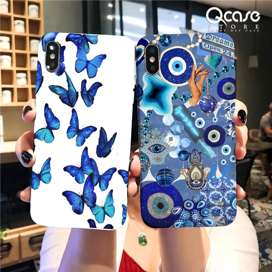 Blue butterflies and evil eye Phone Covers