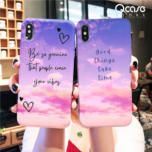 Blue pink sky with quotes Phone Cases