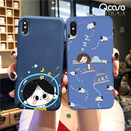 Blue Cute sleepy girl Phone Covers