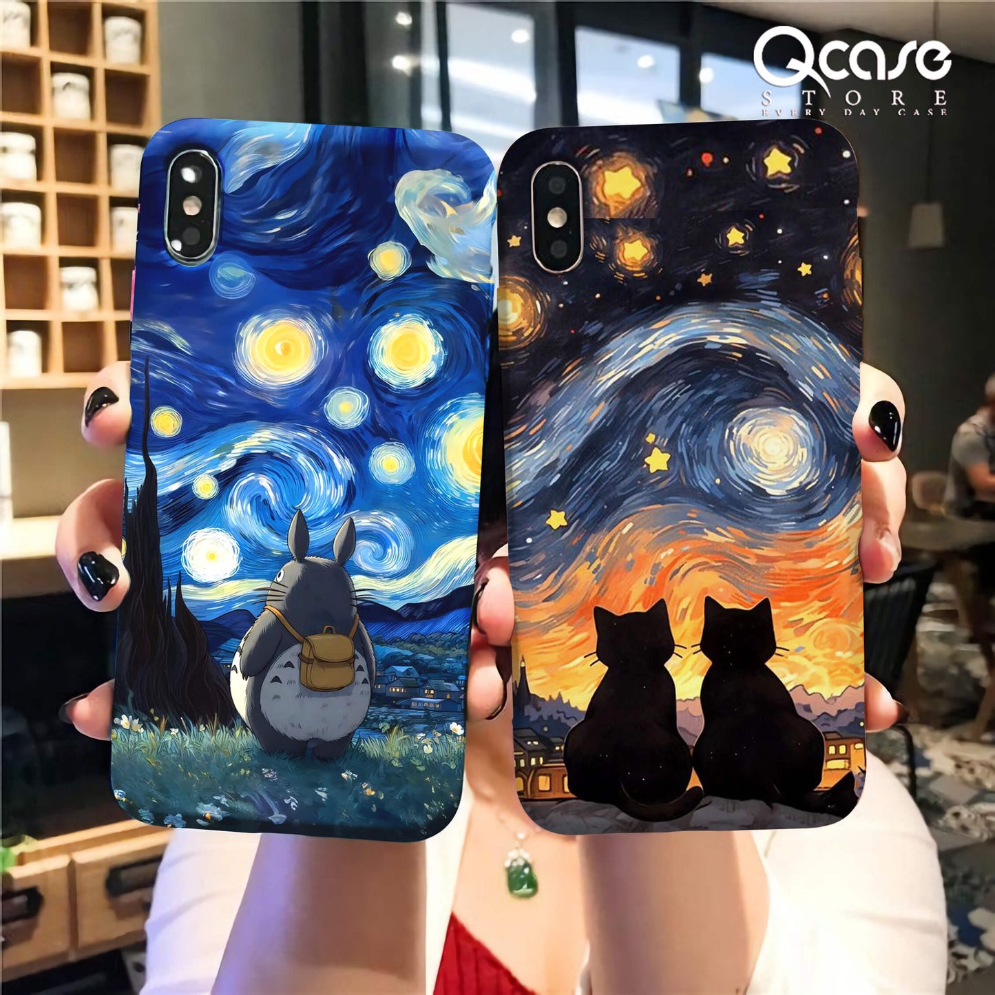 Starry night with cat Phone Cases