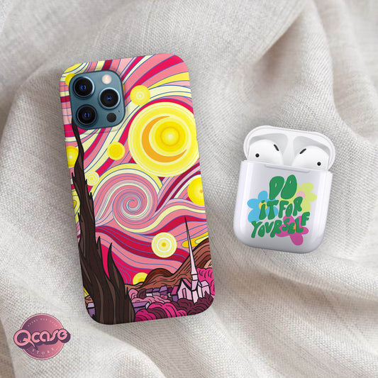 Pinky starry night phone cover and cool airpods cover