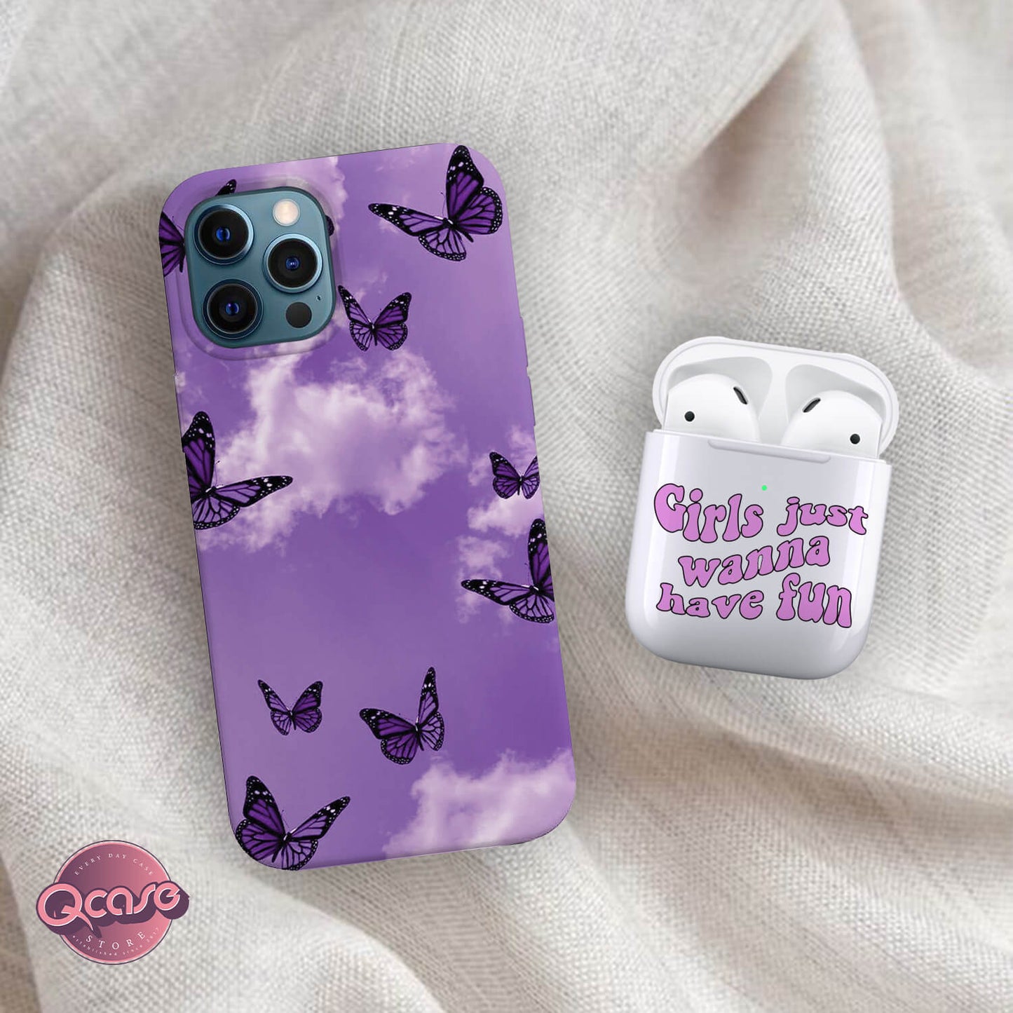 Purple butterflies Phone Case and quoted Airpods Case