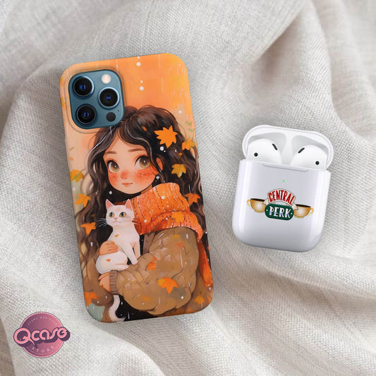 Cute Girl and cat Phone Cover and Central Perk Airpods Case