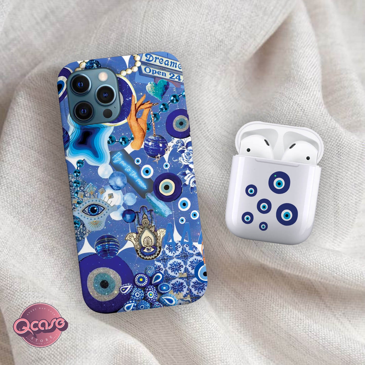 Matching Phone Case and Airpods Case Evil Eye