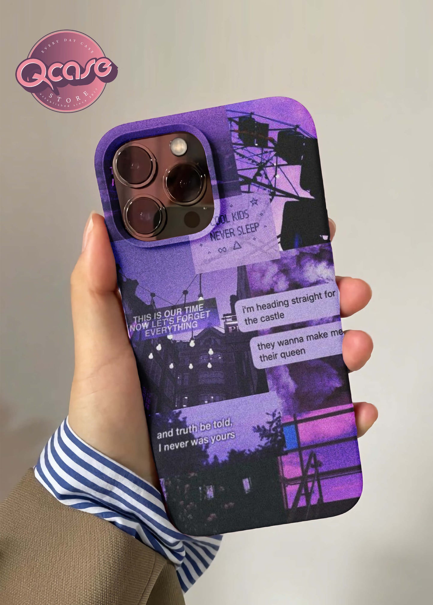 Purple Phone Cover With Quotes and night view