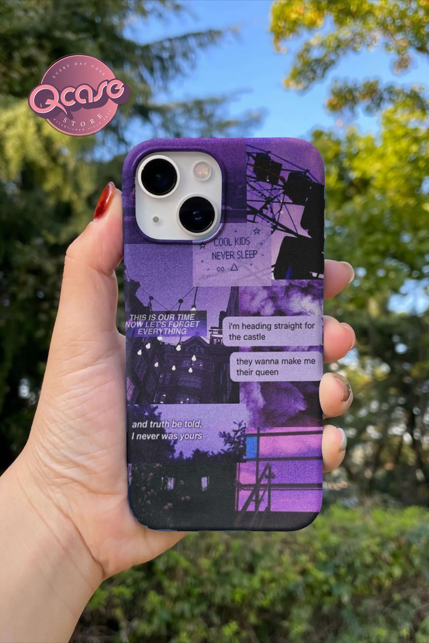 Purple Phone Cover With Quotes and night view