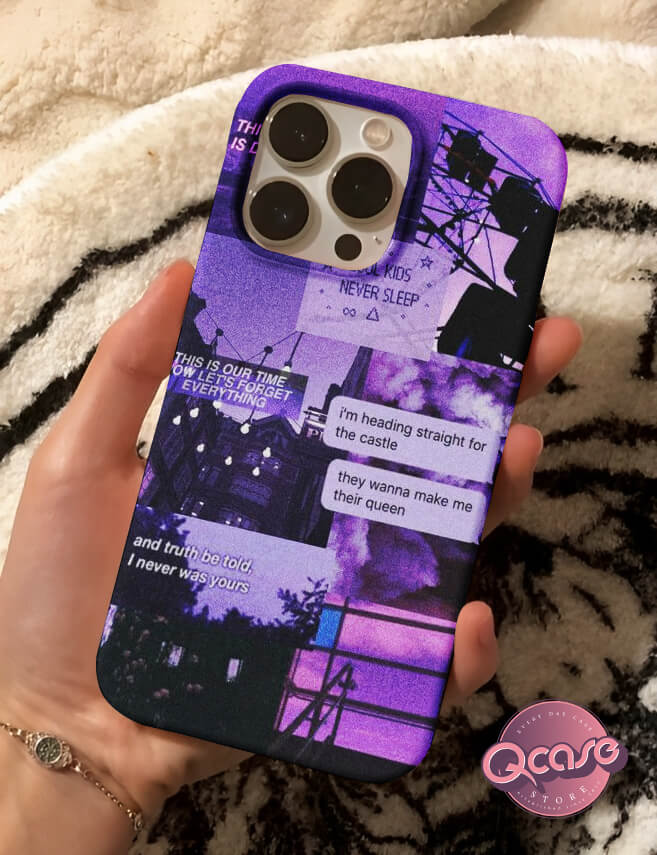 Purple Phone Cover With Quotes and night view