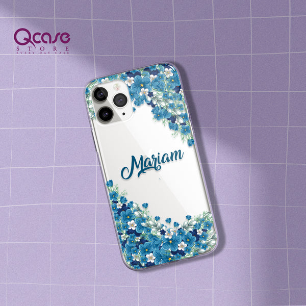 blue floral custom name phone case