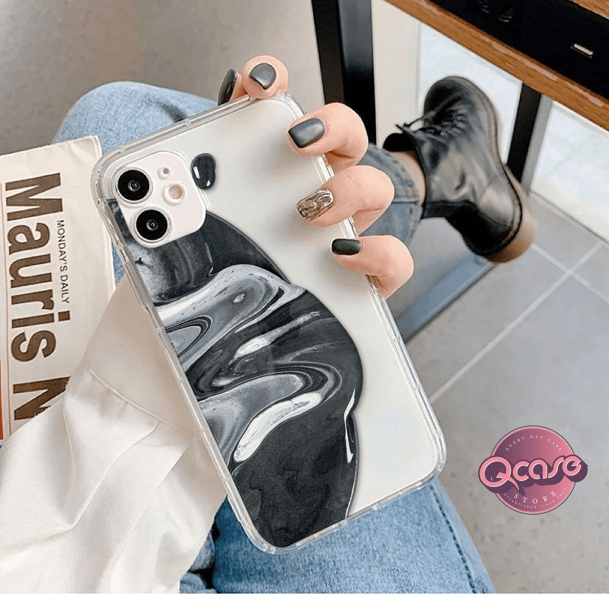 oily black marble phone cover - Qcase Store | Everyday Case