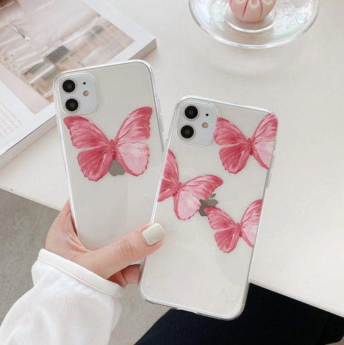 Pink butterfly clear phone cover - Qcase Store | Everyday Case